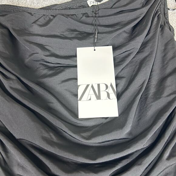 Zara Asymmetrical Ruched One Leg One Shoulder Black Jumpsuit Size Small - Picture 5 of 10